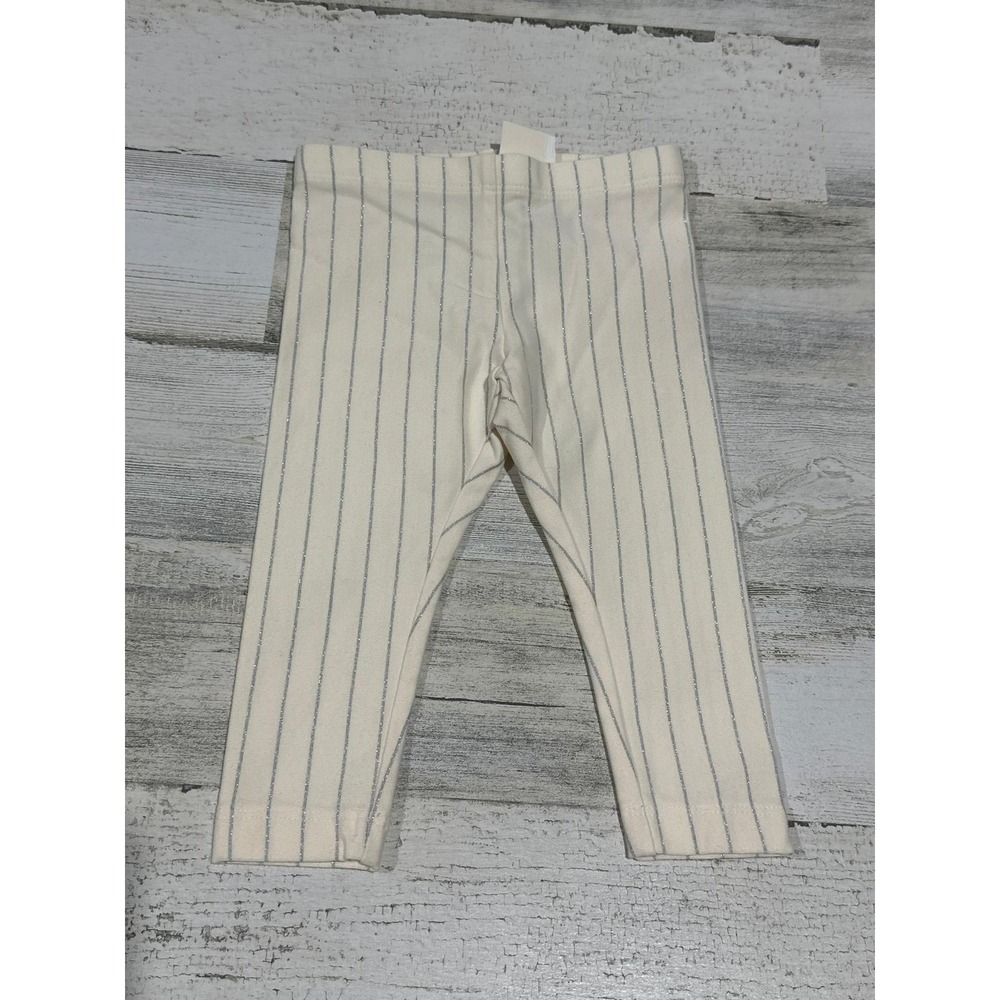 Tea Collection Striped Leggings Girls 6-9m Cream Silver Glitter Coquette NWT